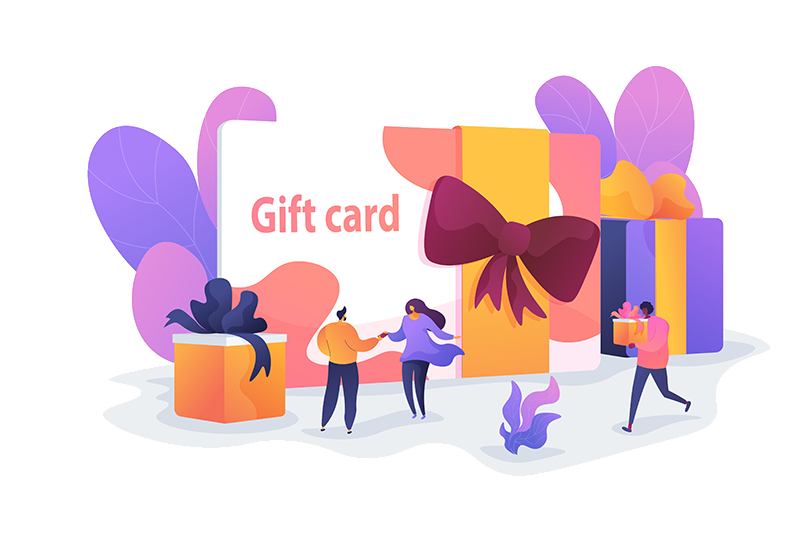 grafica con persone che usano gift card