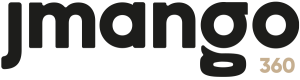 Il logo JMango360 presenta la parola jmango in grassetto nero minuscolo, con la g che forma una forma circolare, e 360 in marrone chiaro in basso a destra, che riflette progetti e-commerce e soluzioni commercio elettronico.